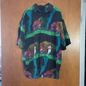 Vintage Ted Williams Boston Red Sox Baseball Silk Shirt Size L